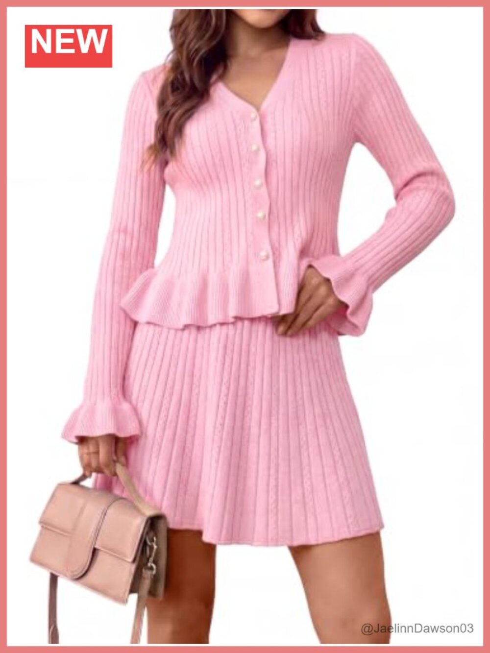 Women's 2 Piece Knit Sweater Cardigan and Mini Skirt Set V Neck Ruffle